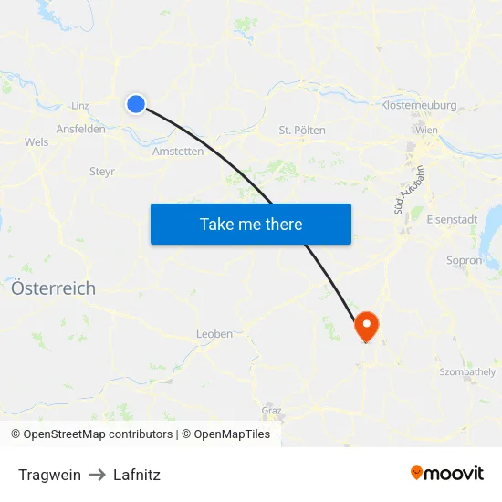 Tragwein to Lafnitz map