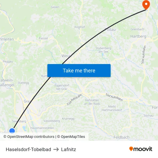 Haselsdorf-Tobelbad to Lafnitz map