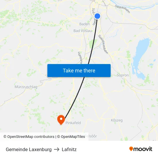 Gemeinde Laxenburg to Lafnitz map