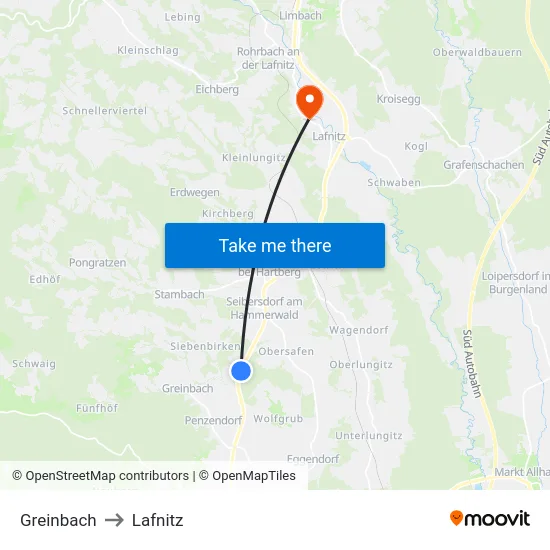 Greinbach to Lafnitz map