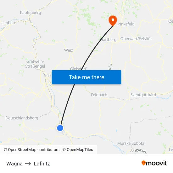 Wagna to Lafnitz map