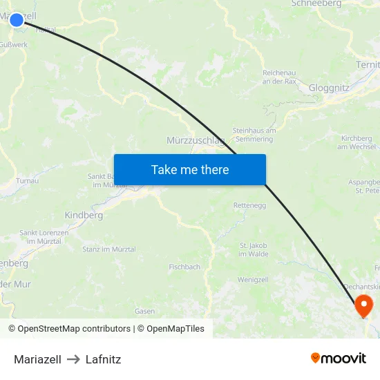 Mariazell to Lafnitz map