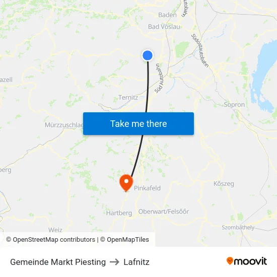 Gemeinde Markt Piesting to Lafnitz map