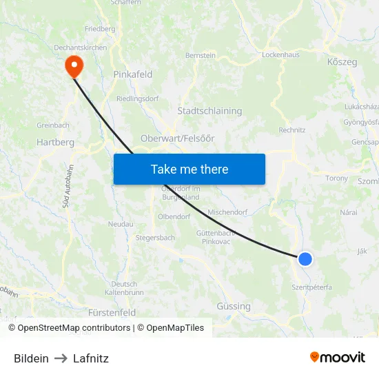 Bildein to Lafnitz map