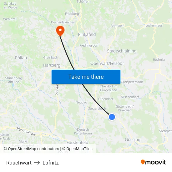 Rauchwart to Lafnitz map