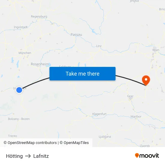 Hötting to Lafnitz map