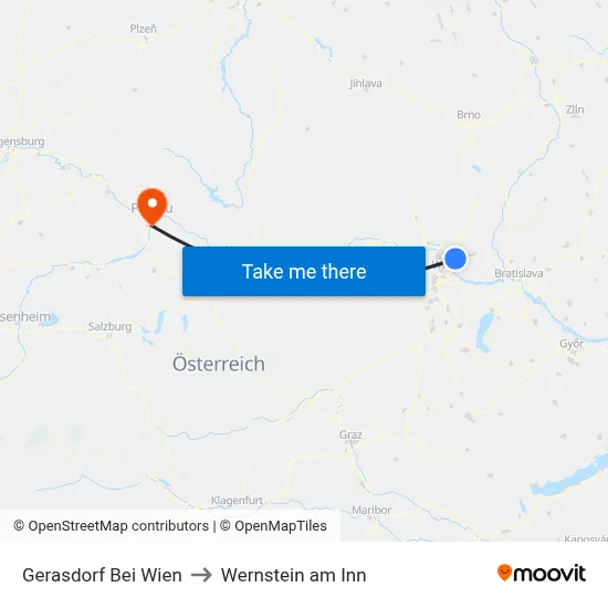Gerasdorf Bei Wien to Wernstein am Inn map