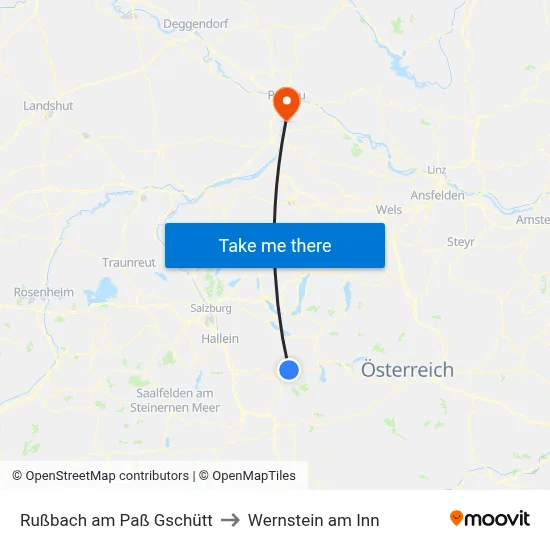 Rußbach am Paß Gschütt to Wernstein am Inn map