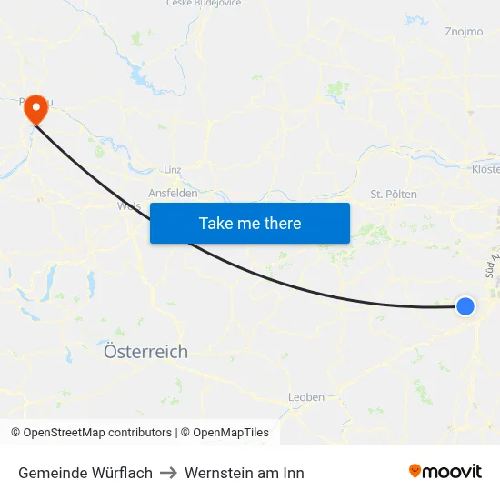 Gemeinde Würflach to Wernstein am Inn map
