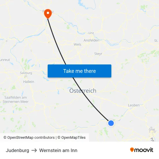 Judenburg to Wernstein am Inn map