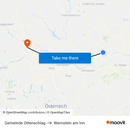 Gemeinde Ottenschlag to Wernstein am Inn map