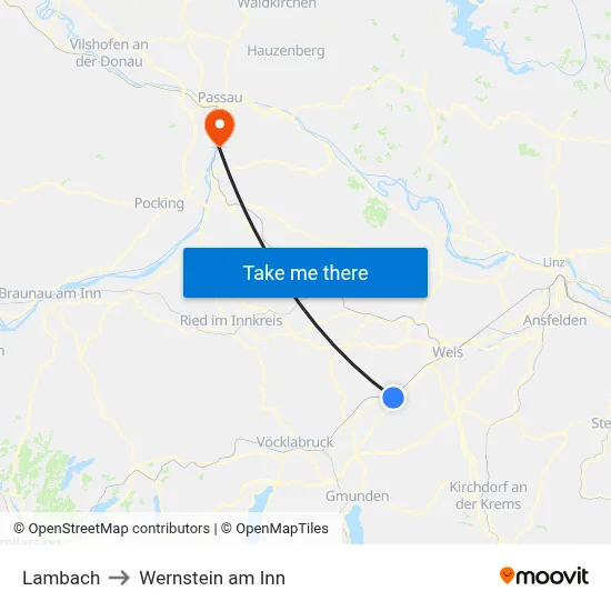 Lambach to Wernstein am Inn map