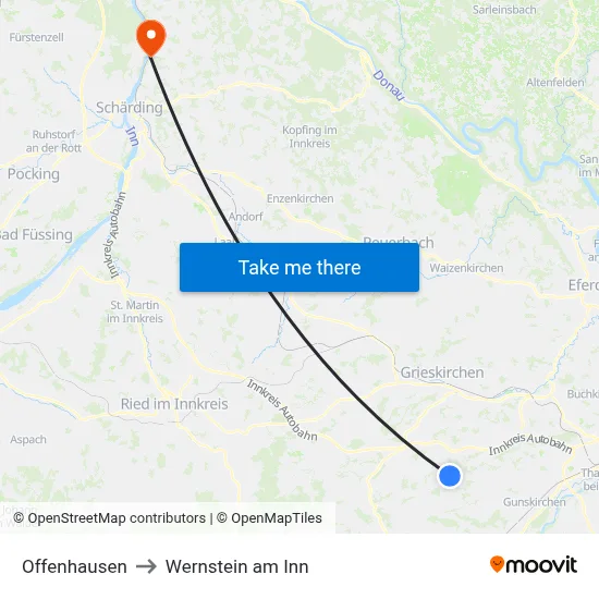 Offenhausen to Wernstein am Inn map