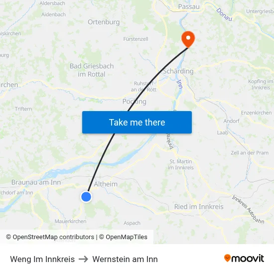 Weng Im Innkreis to Wernstein am Inn map