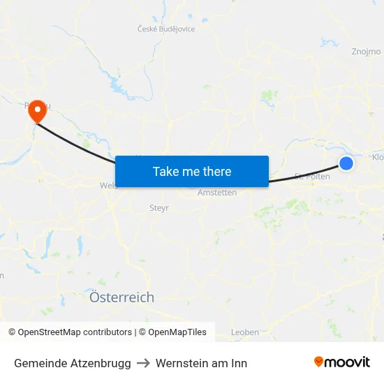 Gemeinde Atzenbrugg to Wernstein am Inn map