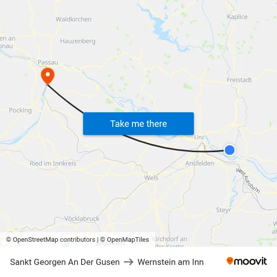 Sankt Georgen An Der Gusen to Wernstein am Inn map