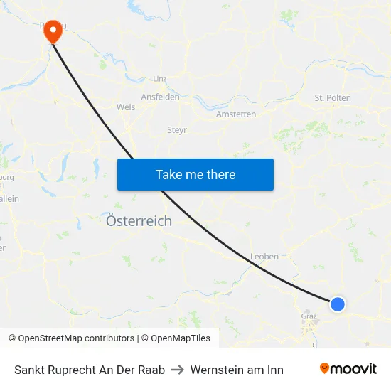 Sankt Ruprecht An Der Raab to Wernstein am Inn map