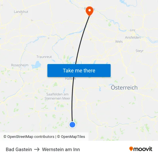 Bad Gastein to Wernstein am Inn map