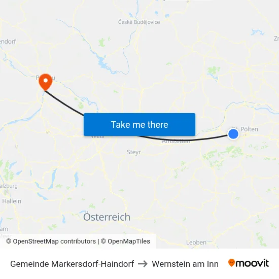 Gemeinde Markersdorf-Haindorf to Wernstein am Inn map