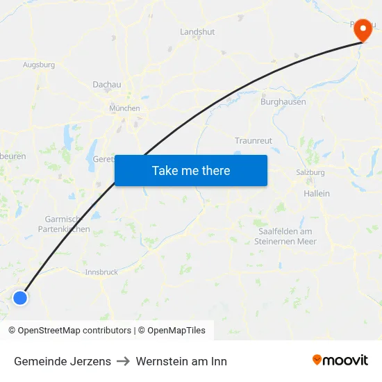 Gemeinde Jerzens to Wernstein am Inn map
