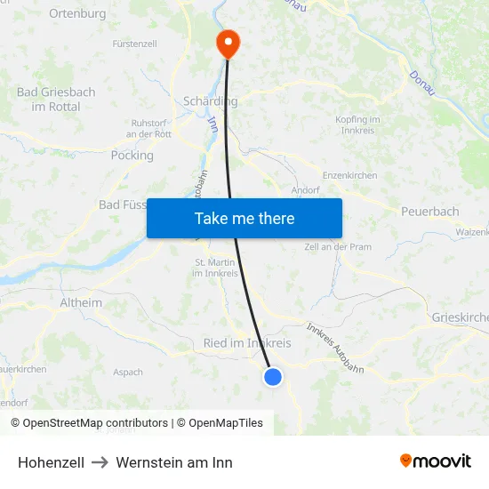 Hohenzell to Wernstein am Inn map