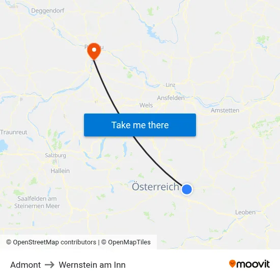 Admont to Wernstein am Inn map