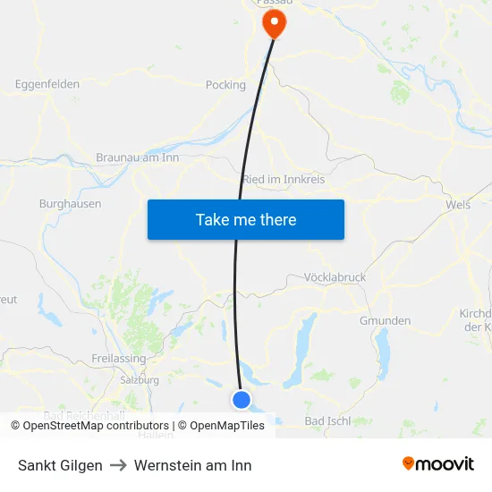 Sankt Gilgen to Wernstein am Inn map