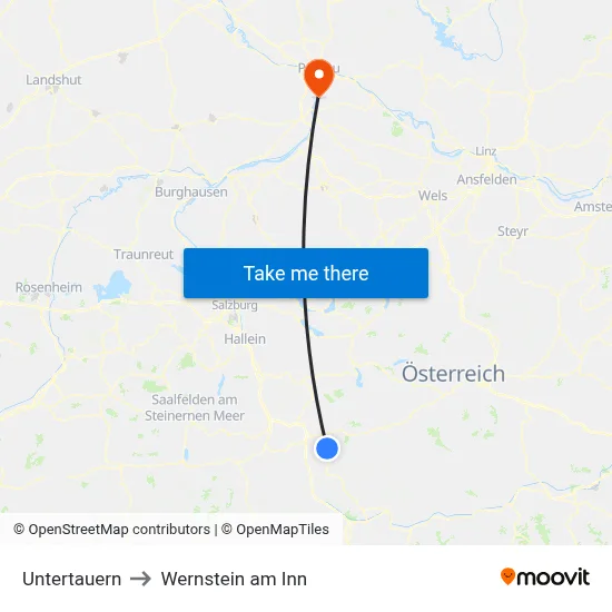 Untertauern to Wernstein am Inn map