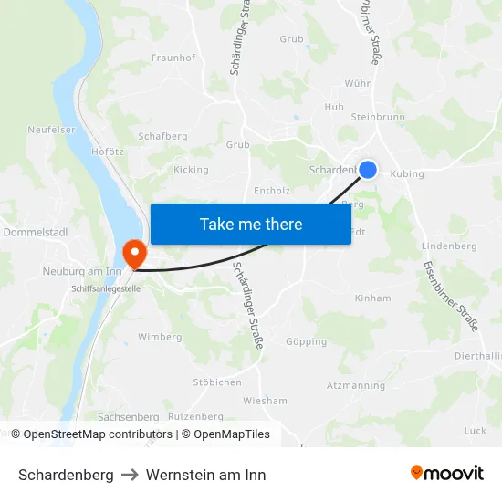 Schardenberg to Wernstein am Inn map