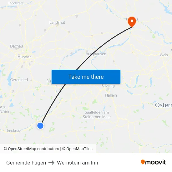 Gemeinde Fügen to Wernstein am Inn map