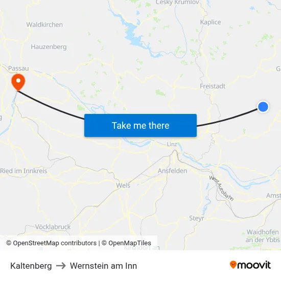 Kaltenberg to Wernstein am Inn map