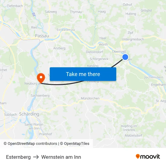 Esternberg to Wernstein am Inn map