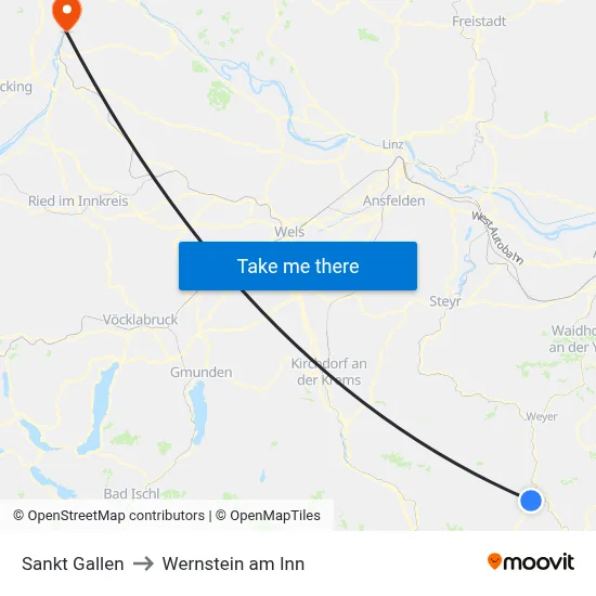 Sankt Gallen to Wernstein am Inn map