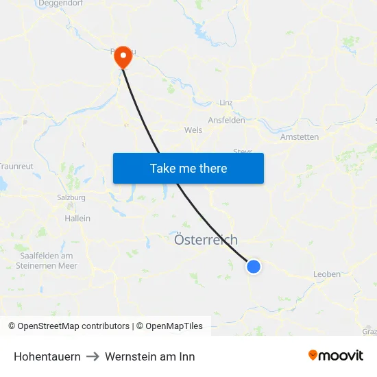 Hohentauern to Wernstein am Inn map