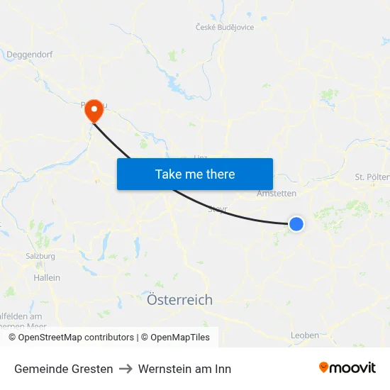 Gemeinde Gresten to Wernstein am Inn map