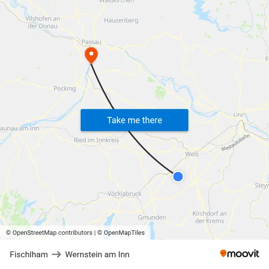 Fischlham to Wernstein am Inn map