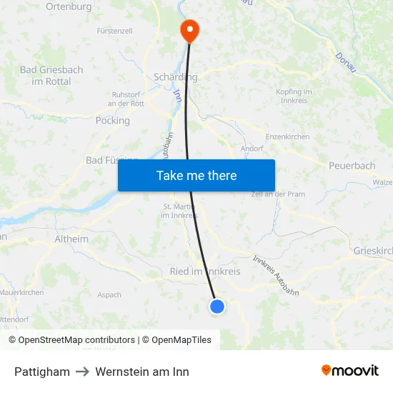 Pattigham to Wernstein am Inn map