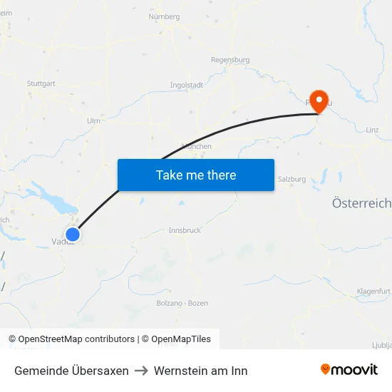 Gemeinde Übersaxen to Wernstein am Inn map