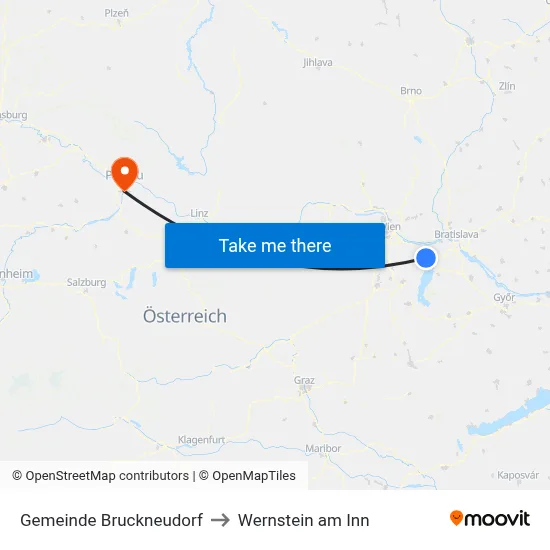 Gemeinde Bruckneudorf to Wernstein am Inn map