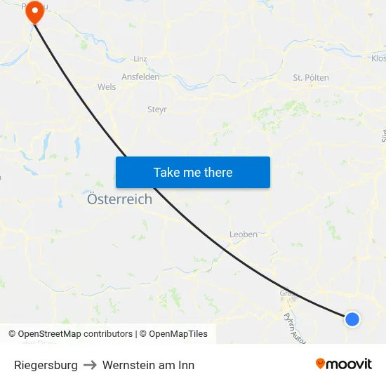 Riegersburg to Wernstein am Inn map