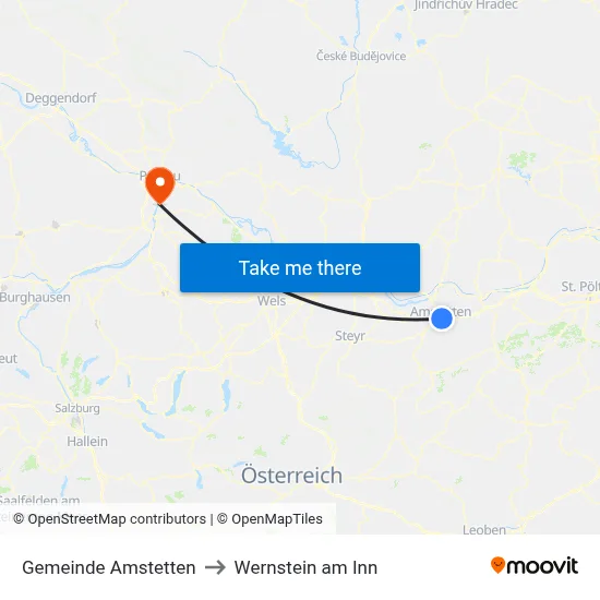 Gemeinde Amstetten to Wernstein am Inn map