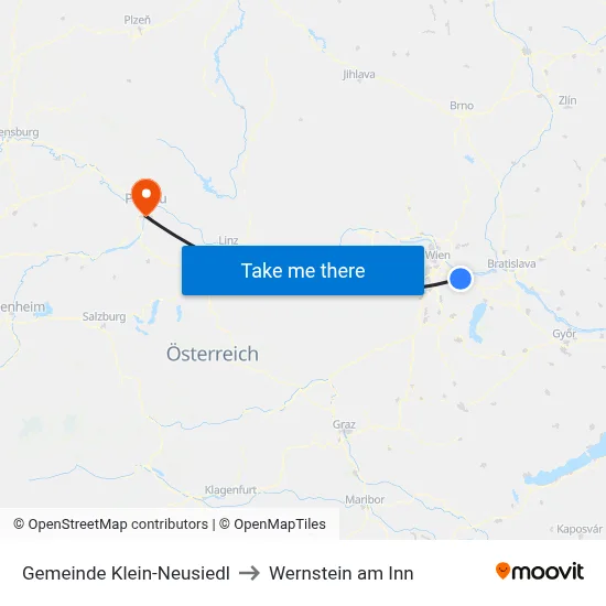 Gemeinde Klein-Neusiedl to Wernstein am Inn map