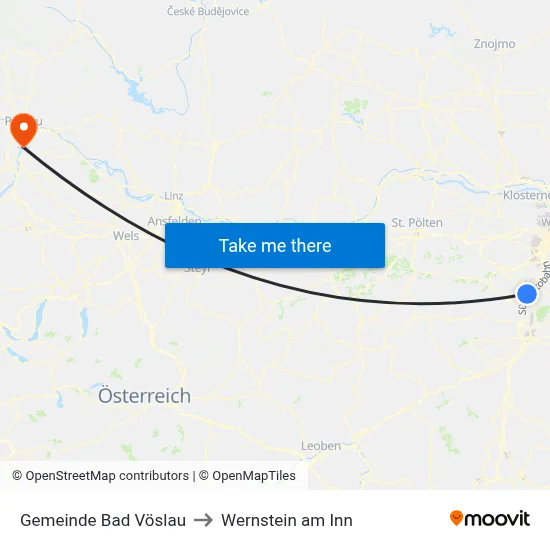 Gemeinde Bad Vöslau to Wernstein am Inn map