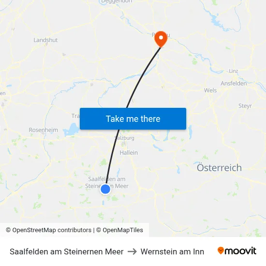 Saalfelden am Steinernen Meer to Wernstein am Inn map
