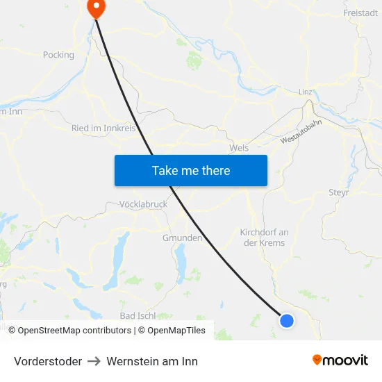 Vorderstoder to Wernstein am Inn map