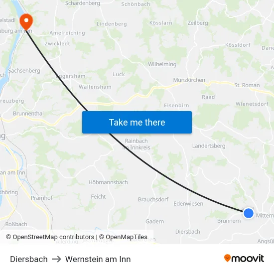 Diersbach to Wernstein am Inn map
