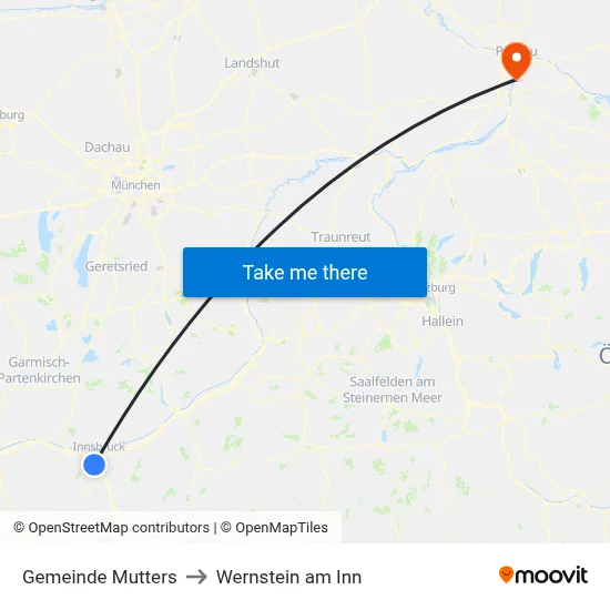 Gemeinde Mutters to Wernstein am Inn map