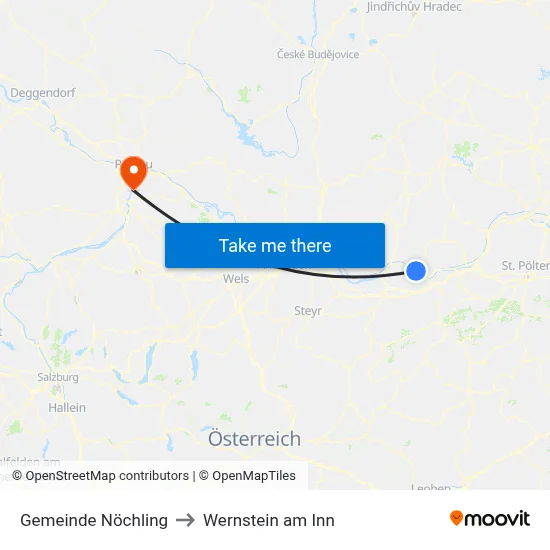 Gemeinde Nöchling to Wernstein am Inn map