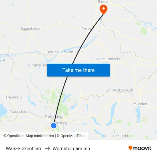 Wals-Siezenheim to Wernstein am Inn map
