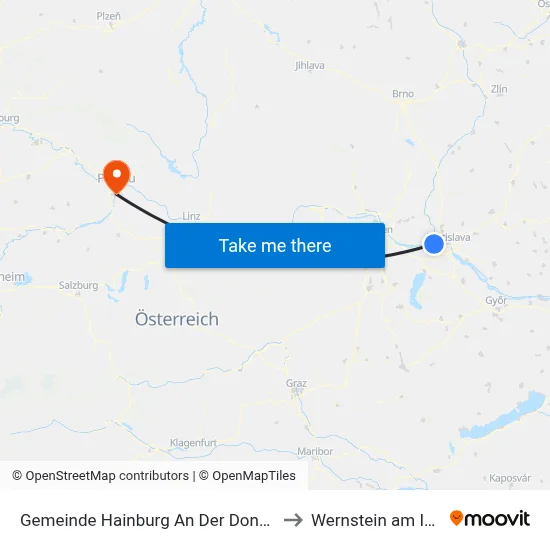 Gemeinde Hainburg An Der Donau to Wernstein am Inn map